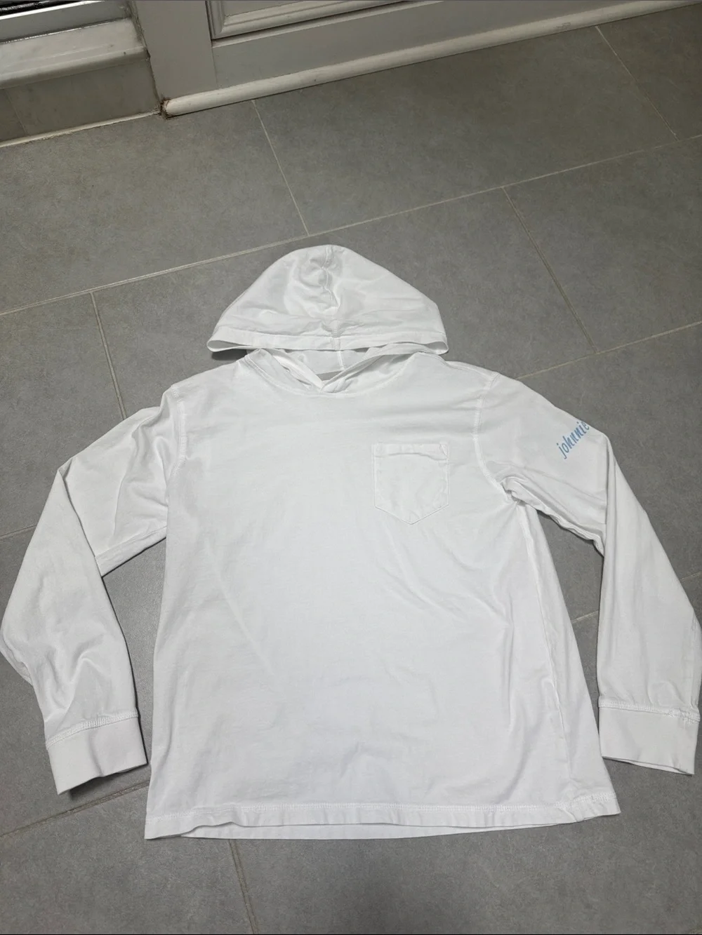 johnnie-O White Hooded Long-Sleeve Kids Tee with Chest Pocket